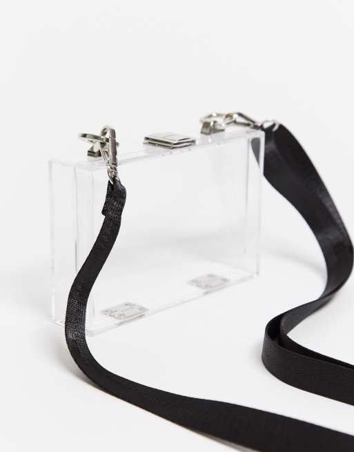 ASOS DESIGN mini box bag in clear plastic with black strap