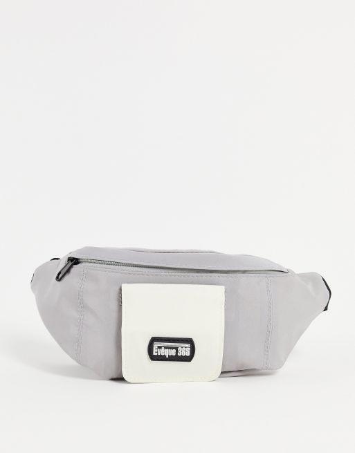 ASOS DESIGN mini bumbag with patch and colour block grey
