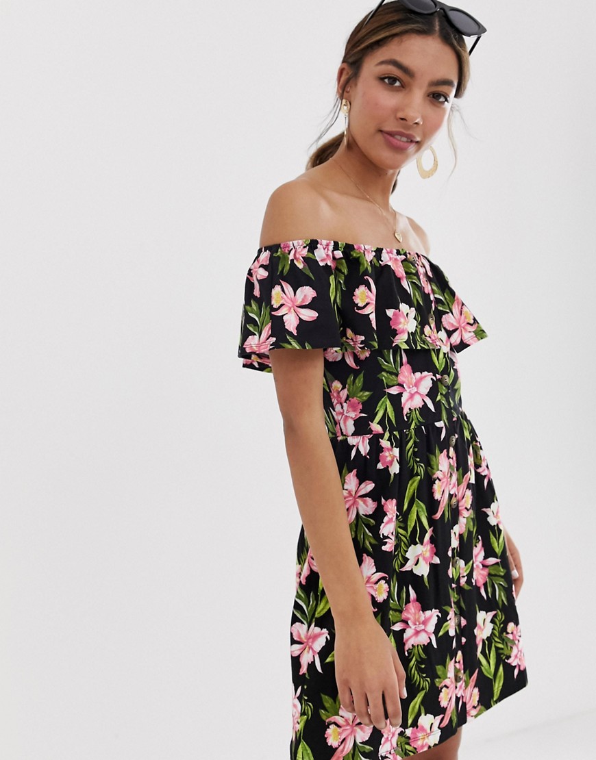 ASOS DESIGN mini button through sundress with tiered skirt in floral print-Multi