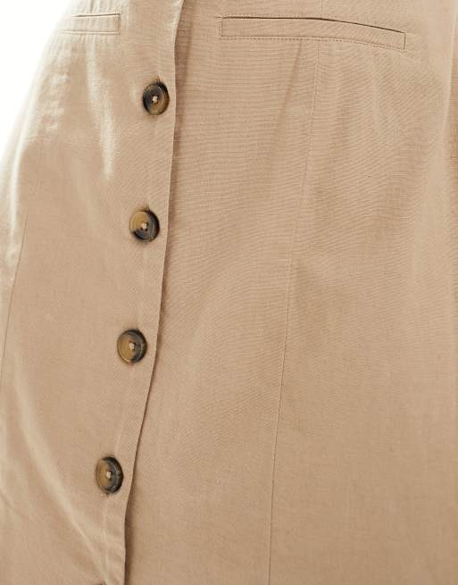 ASOS DESIGN Mini button up linen blend vest dress in stone, 2 of 4