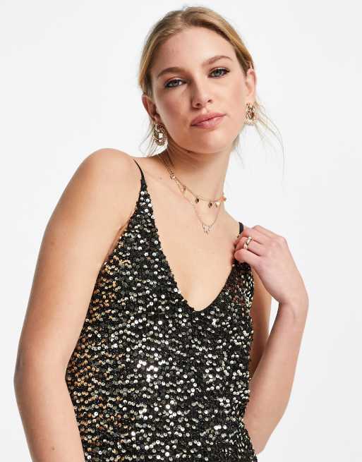 ASOS DESIGN mini cami dress in fluffy black sequin, 4 of 4