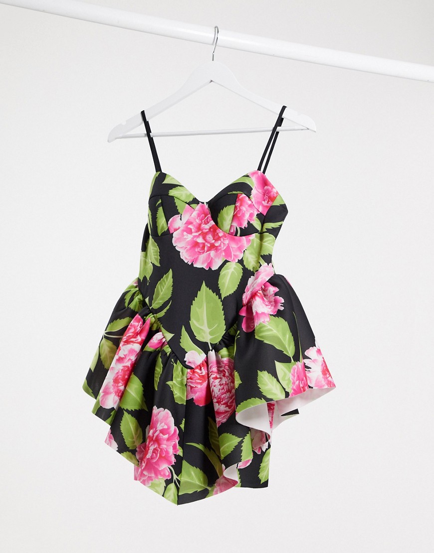 ASOS DESIGN - Mini-cami-jurk met roze bloemenprint en hartvormige halslijn-Multi