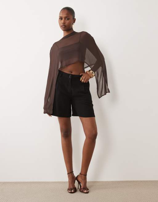 ASOS DESIGN mini cape bralet 2-in-1 top in brown, 2 of 4