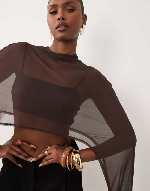 ASOS DESIGN mini cape bralet 2-in-1 top in brown, 3 of 4