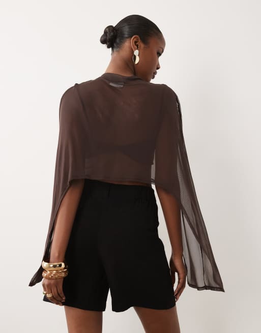 ASOS DESIGN mini cape bralet 2-in-1 top in brown, 4 of 4
