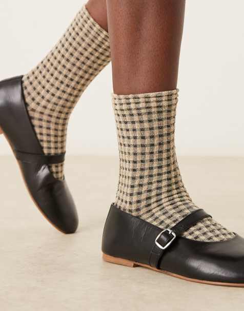 ASOS DESIGN mini check textured socks in cream and black - view 1