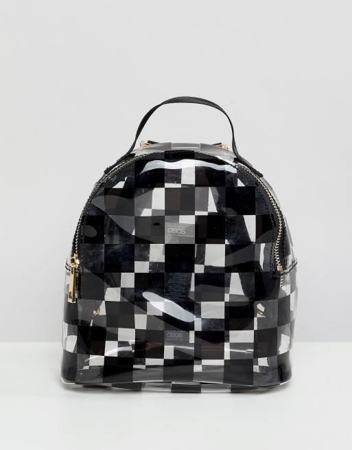 ASOS DESIGN mini clear plastic backpack in checkerboard print