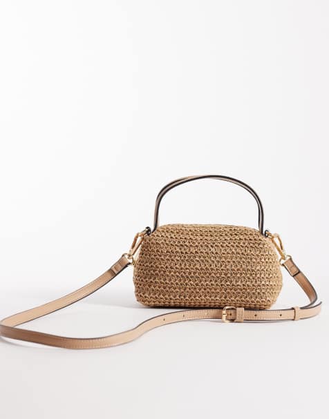 ASOS DESIGN - Mini clutch van stro met afneembare crossbody band in neutraal - view 1
