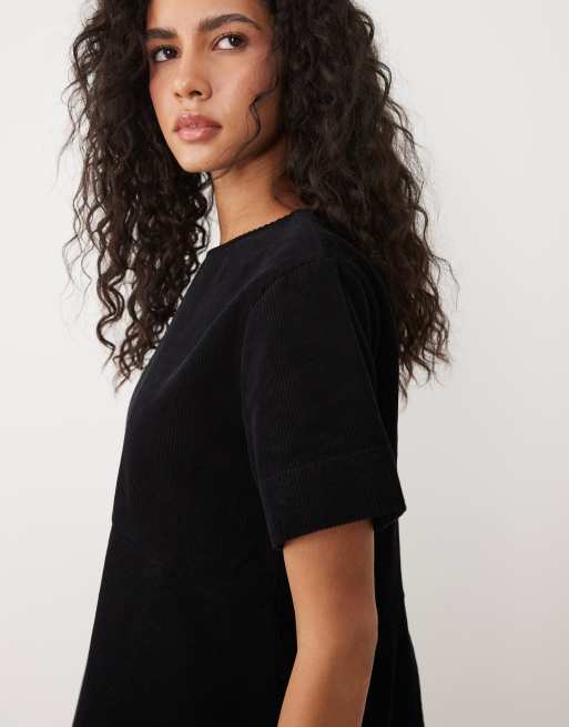 ASOS DESIGN mini cord t-shirt dress in black, 2 of 4