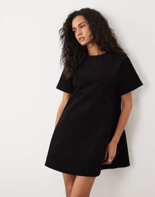 ASOS DESIGN mini cord t-shirt dress in black, 3 of 4