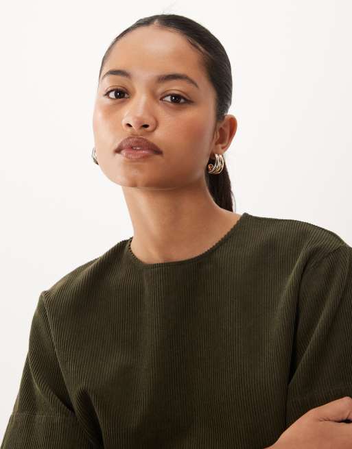 ASOS DESIGN mini cord t-shirt dress in green, 3 of 4