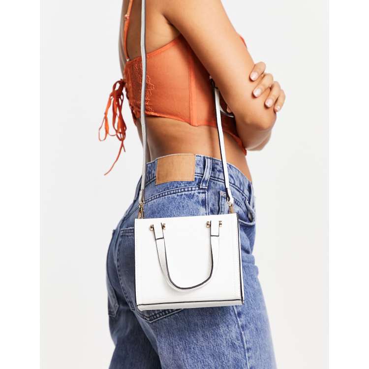 ASOS DESIGN envelope crossbody bag with top handle and detachable crossbody  bag strap in white croc