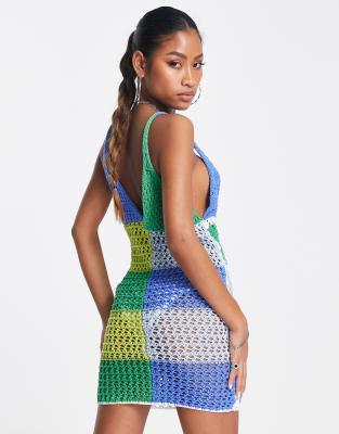 ASOS DESIGN mini crochet dress in blue patchwork | ASOS