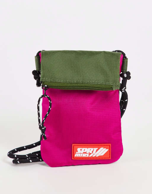 ASOS DESIGN mini cross body bag in pink and green