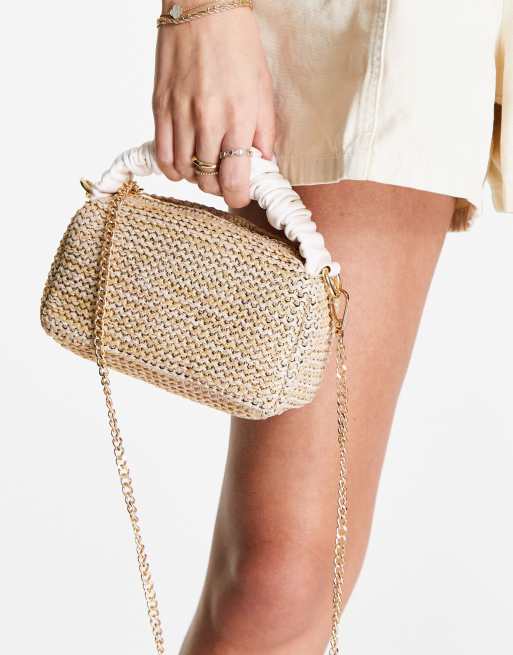 ASOS DESIGN mini crossbody bag with ruched top handle in straw