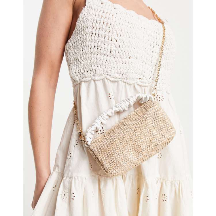 ASOS DESIGN mini crossbody bag with ruched top handle removeable strap in straw