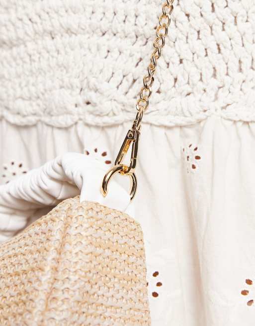 ASOS DESIGN mini crossbody bag with ruched top handle removeable strap in straw, 2 of 4