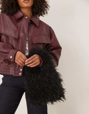 Asos Design Mini Curly Faux Fur Tote Bag In Black