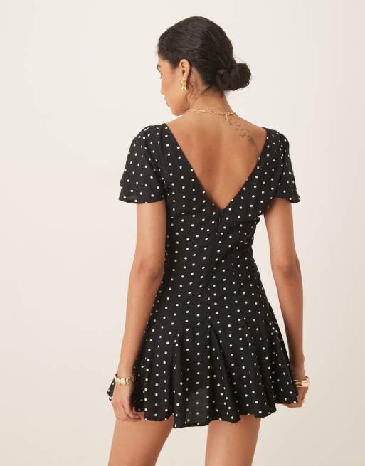 ASOS DESIGN mini day dress with godet hem in polka dots