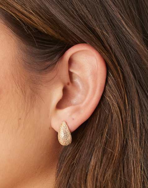 ASOS DESIGN mini dome textured drop stud earrings in gold tone - view 1