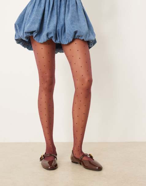 ASOS DESIGN mini dot pattern tights in burgundy - view 1