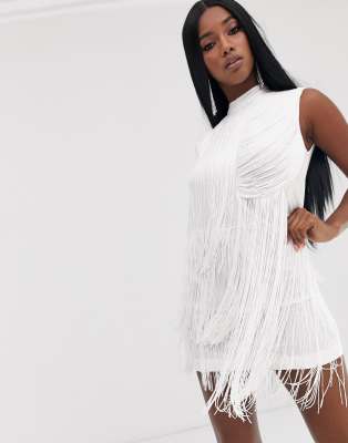 white fringe dress asos