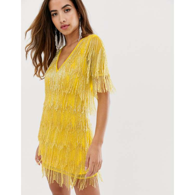 Asos yellow sale fringe dress