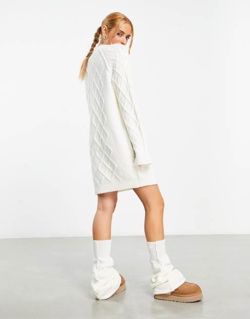 asos design cable knit mini dress with volume sleeve ASOS DESIGN cable knit mini dress with tie waist in burgundy