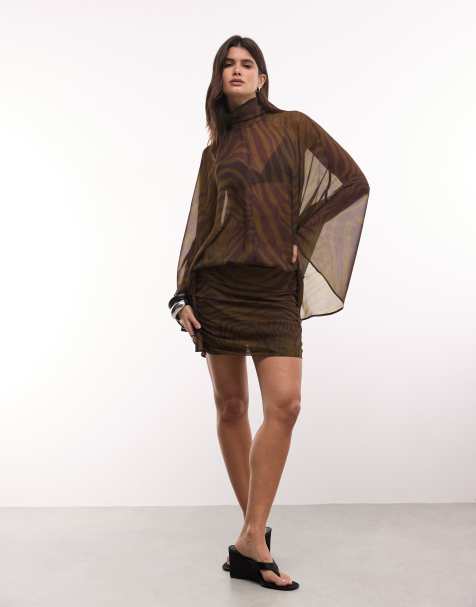 ASOS DESIGN mini dress in chiffon con maniche a pipistrello e stampa zebra - view 1