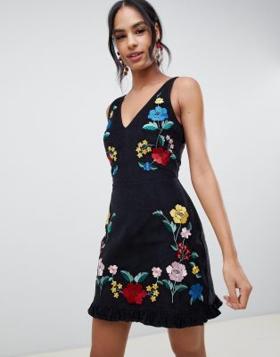 asos embroidered mini dress