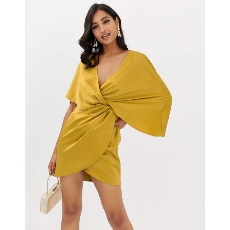 Asos design kimono midi dress in satin store with asymmetric sleeve