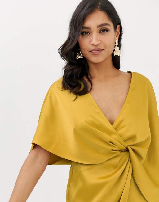 Asos design kimono midi dress clearance in satin with asymmetric sleeve