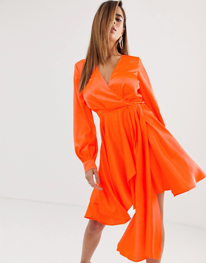 ASOS DESIGN mini dress in satin with flippy skirt-Orange
