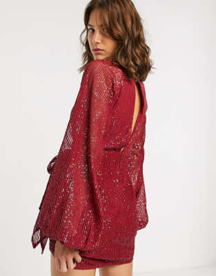 asos design delicate sequin plunge mini dress with full skirt
