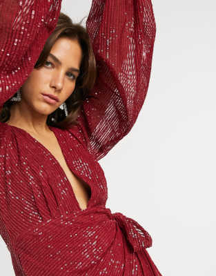 asos design delicate sequin plunge mini dress with full skirt
