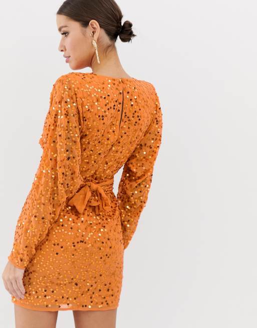 Asos orange sequin dress sale