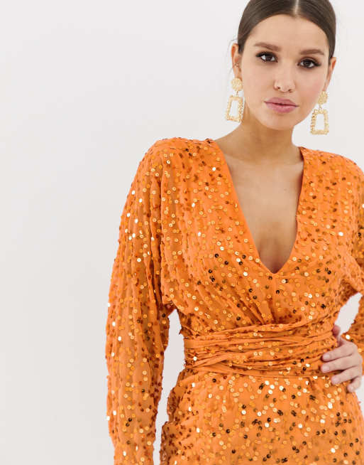 Asos orange 2025 sequin dress