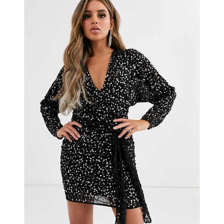 Asos design midi dress with batwing sleeve and wrap waist in scatter sequin hotsell