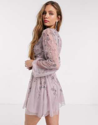 ASOS DESIGN mini dress with blouson sleeve and delicate floral