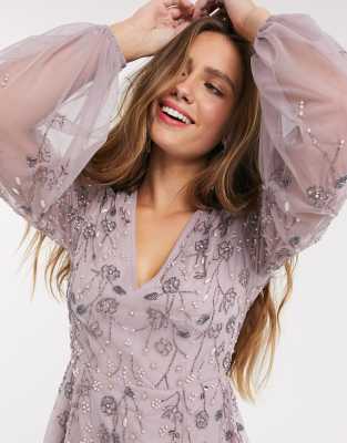asos design delicate sequin plunge mini dress with full skirt