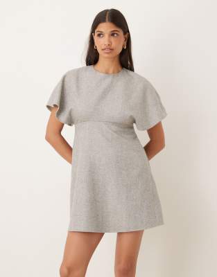 Asos Design Mini Dress With Bust Seam Cinching In Gray