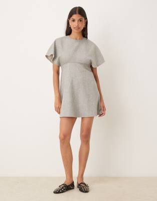 Asos Design Mini Dress With Bust Seam Cinching In Gray
