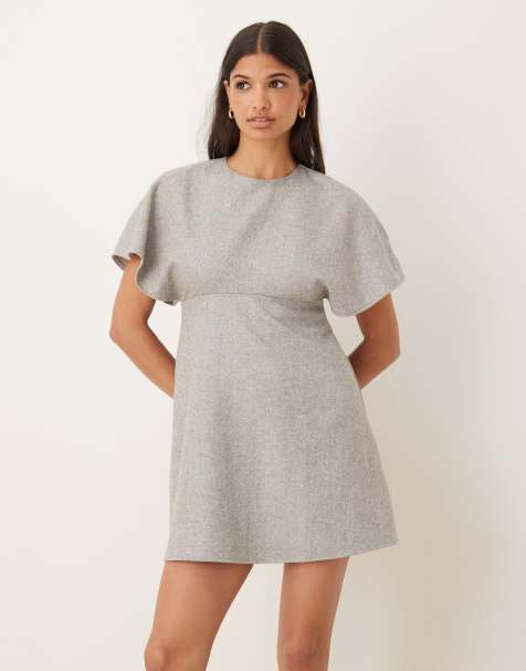 ASOS DESIGN mini dress with bust seam cinching in grey - view 1