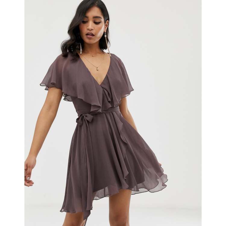 ASOS DESIGN mini dress with cape back and dipped hem ASOS