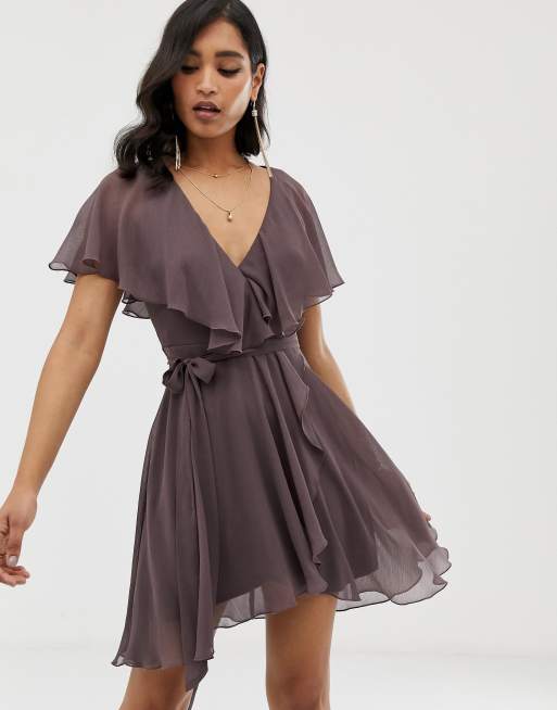 ASOS DESIGN mini dress with cape back and dipped hem | ASOS