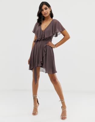 cape back dipped hem mini dress