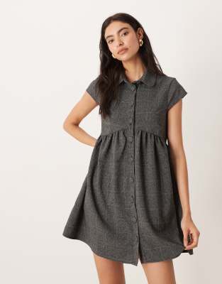 Asos Design Mini Dress With Collar In Gray
