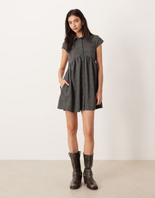 Asos Design Mini Dress With Collar In Gray