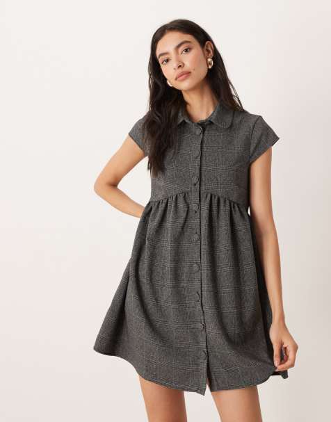 ASOS DESIGN mini dress with collar in grey - view 1