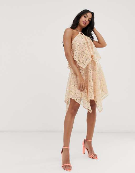 ASOS DESIGN cutwork mini slip dress in beige